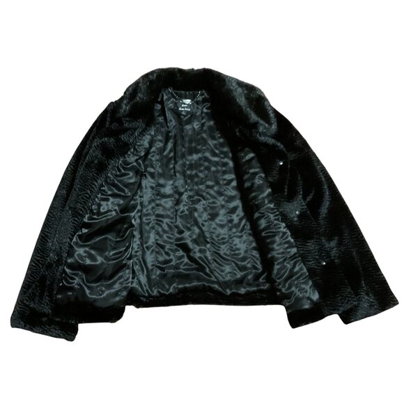 Dennis Basso Black Faux Fur Jacket M Cropped Collared Button Front Pockets - Picture 4 of 5